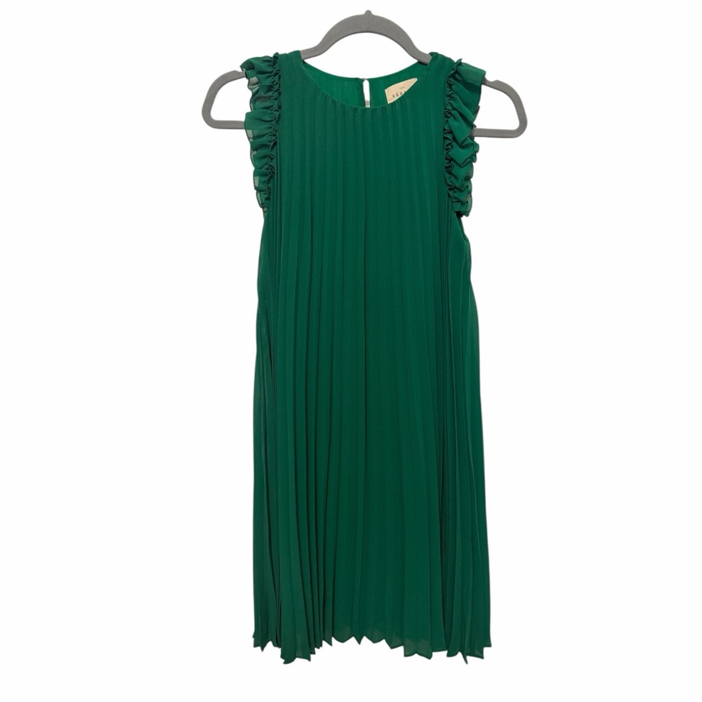 Sezane Philippine Green Pleated Ruffle Short‎ Mini Dress size 2 XS